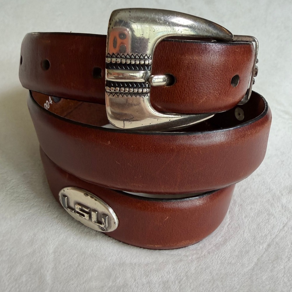 LSU Tigers Leather Belt Mens 38 Brown Western Engraved Buckle NCAA Collegiate